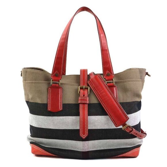 Auth BURBERRY Tote Bag Mothers Bag Shoulder Bag Brown/Black/Red Canvas - e59893a - Picture 1 of 13